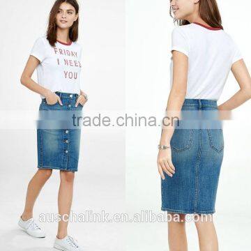 High Waisted Button Front Cheap Denim Skirts for Women photo-3