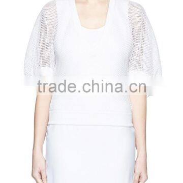 korea style fashion design lady custom bell sleeve mesh knit sweater
