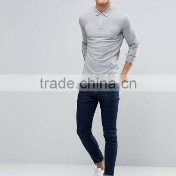Hot Sale High Quality Custom Long Sleeve Button Placket Grey Men's Cotton/Polyester 200gsm Casual Slim Fit Polo Collar T Shirt photo-4