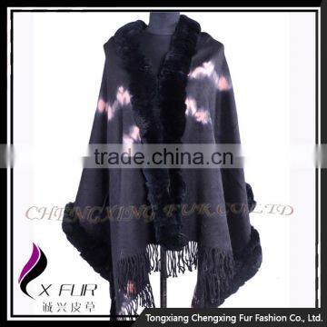 CX-B-P-48B 2016 Ladies Latest Rex Rabbit Fur Trim Shawls and Scarves Pashmina photo-5