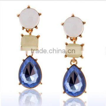 Long blue semi-precious stone pendant women stud earrings korean style crystal rhinestone long hanging earrings for sales 2016