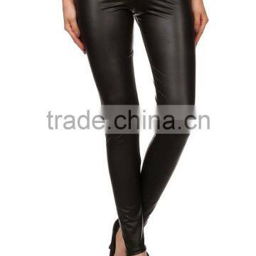 MGOO 2017 Latest Design Black Pu High Quality Leggings Matte Faux Leather Black Pu Leggings Custom Pants photo-2