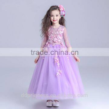 2017 evening dress mesh long dress purple handmade flower wedding dress