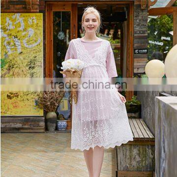 2017 Summer new design hot selling European lovely lace maternity dress suit loose short sleeve lady dress with t-shirt