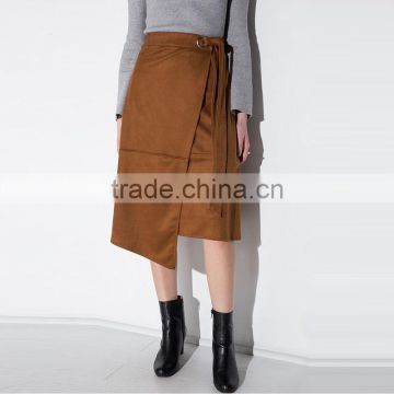 Wholesale latest lady tie waist midi pencil skirt asymmetric wrap front skirt