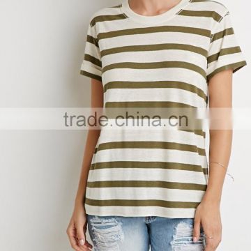 Cuffed sleeve organic cotton stripe tee t shirt