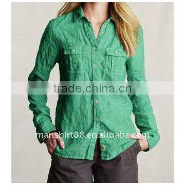 2016 green linen shirts for women-- relaxed