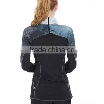 Modern Style Thumb Hole Sleeve Sublimation Printed Lady Half Zipper Jacket photo-3
