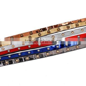 Royal Blue Round Rivets Flat Glossy PU Leather Cord photo-2