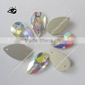 Flat Back Stone Crystal Sew on Crystal Tear Drop 17x28mm Crystal AB With Holes For Clothing Wedding Dresses photo-2