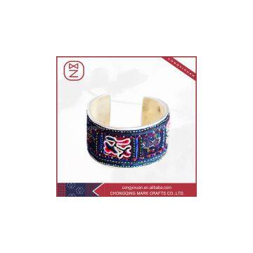 Best Selling Miao Silver and Copper Bracelets Luxury Plain Embroidered Fabric Bangles for Beautiful Women
