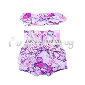 Hot Sell 100% Cotton Baby Girl Clothes Girls Ruffle Shorts With Headband Top quality