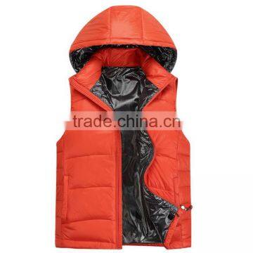 2016 Orange Winter Sleeveless Duck Down Hooded Vest