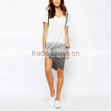 2016 Latest Model Fashion Printed Summer Two Tone Gradiente Longline Cotton Dress Wholesale photo-3