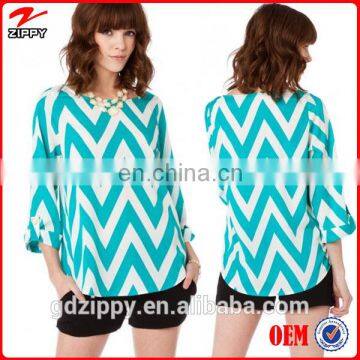 2015 Loose High Quality Chevron Zig Zag Blouse Women Shirt