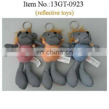 16cm animal keychain with hats and T-shirts, reflective plush lion toys keychain,3 colors