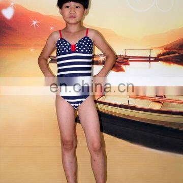 Dotted and Striped Print One Piece Beautiul Girls Child Swimwear photo-2