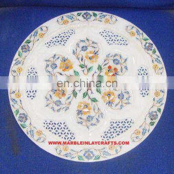 Pietra Dura Marble Inlaid Plate Home Decorative Marble Inlay Plate