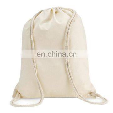plain white blank organic cotton sport gym sack rope drawstring bag