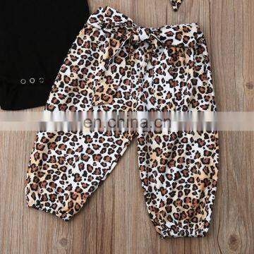 Girl's Black Short-sleeved Blouse Leopard Print Pantsuit Direct From Factory 3 Piece Girl Boutique Summer Suit photo-3