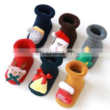 New Baby Christmas socks cotton terry floor   children Christmas   silicone antiskid baby socks