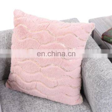 Luxury Warm pink Sequin faux rabbit fur cushion with shepa