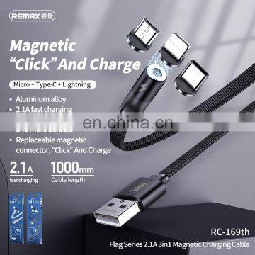 Remax Flag Series RC-169th 1M 360 Degree Charger Usb Type-C Braided 3 In 1 Magnetic Charging Cable for Iphone photo-5