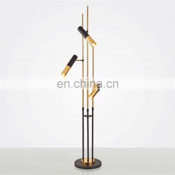 European Post Modern Gold and Black Standing Lamp Three Heads Metal Tube Led Floor Lamp for Living Room Bedroom