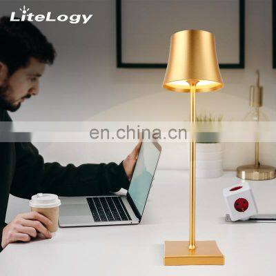 Shenzhen Poldina LED Aluminum Rechargeable Cordless Restaurant Wireless Table Lamp for Hotel photo-3