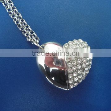 Fashional heart shape crystral usb flash drives, wholesales full capacity crystal usb pendrive