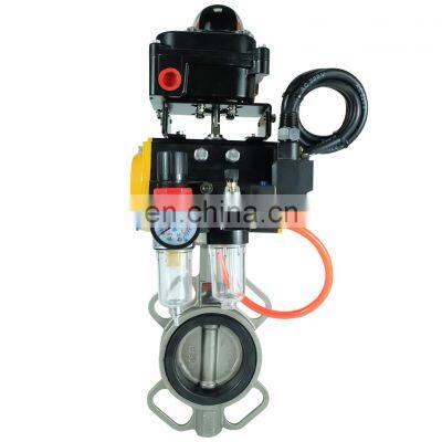 DKV EPDM seals Wafer Type Butterfly Valve spring return ss304 solenoid FRL positioner Pneumatic Butterfly Valve