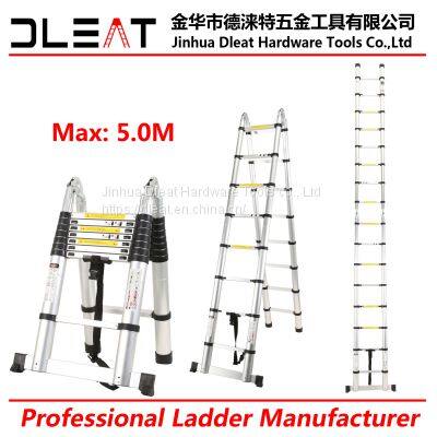 Dleat 2.5m+2.5m Double Aluminum Telescopic Ladder With EN131