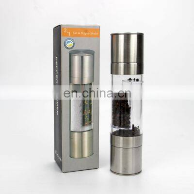 2 in 1 Stainless Steel With Adjustable Ceramic Grinding Mechanism Clear Acrylic Body Salt And Pepper Grinder photo-2