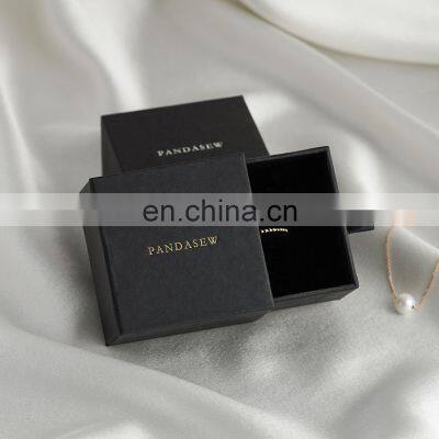 PandaSew 6x6x3.5cm Black Custom Logo Printed Jewelry Gift Paper Boxes Luxury Jewelry Packaging Ring Box