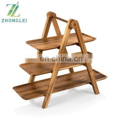 Wholesale Acacia Wooden Serving Board Three-Tiered Serving Ladder Charcuterie Boards for Cake Fruit Snack