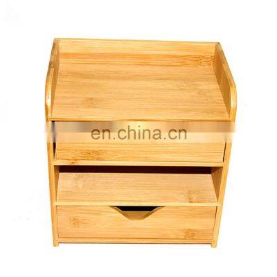 office stationery bamboo desk organizer for sundries with three drawers