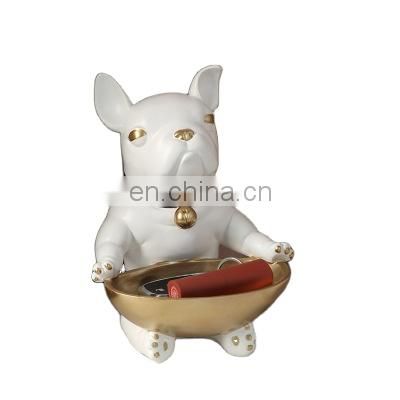 Modern Creative Tabletop Animal Art Cute Gift Cartoon Storage White Handmade Resin Dog Sculpture Decoration