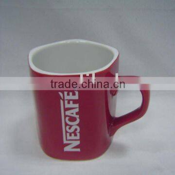 Ceramic red Nescafe mug/cup, pentagon shape, accept customized design