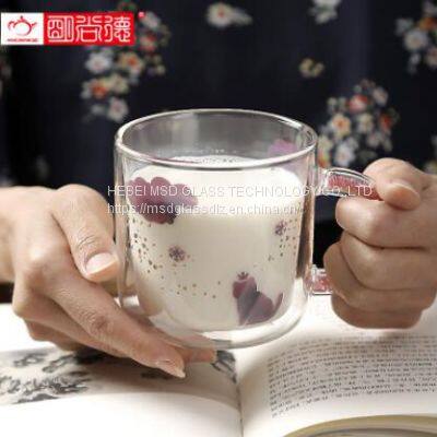 Custom Glass Coffee Mug 350ml Water Glasses 12oz Double Wall Borosilicate Glass Cup Wholesale Birthday Gift Mug photo-3