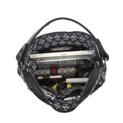 Punk Style Unisex Leather Handbag Large Capacity Portable Rivet Bag photo-4