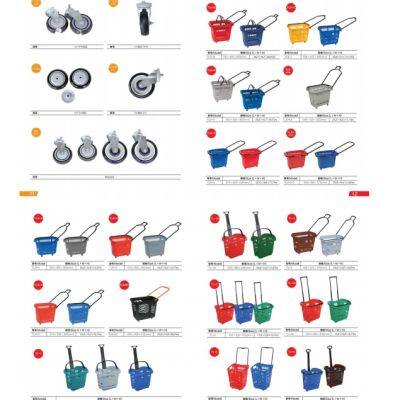 Plastic Supermarket Shopping Basket With Telescopic Handle With Wheels Plastic Crate