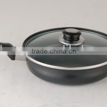 Carbon steel fry pan with glass lid ,handle