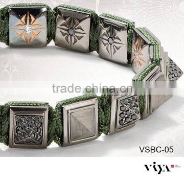 Classic Beads Design 8mm High End Jewelry 316L Stainless Steel Green Black Red Rope Adjustable Size Pyramid Bracelet