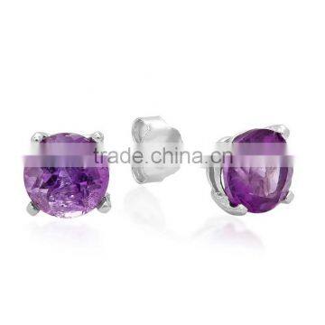 Amethyst Sterling Silver Ladies Basket Setting Stud Earrings