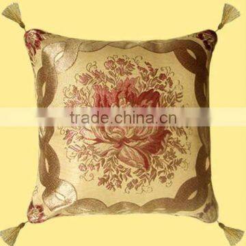 Arab Fancy Golden Silk Fabric Big Flower with Four Tassel Sofa Cushion Covers GS-006