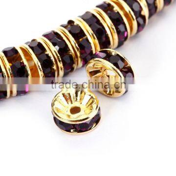 Gold Plated Amethyst Color #204 Rhinestone Jewelry Rondelle Spacer Beads Variation Color and Size 4mm/6mm/8mm/10mm