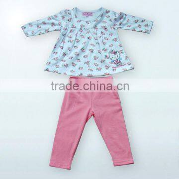 Angel cat baby suit 100% cotton printing top+leggings 2PCS organic baby clothes