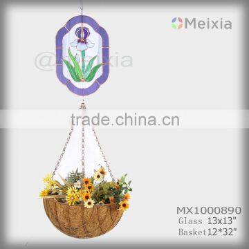 MX100090 stained glass flower panel decorative hanging flower planters