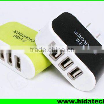 Wholesale mobile phone 3 usb charger triple usb charger home charger with led light