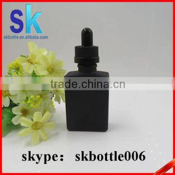 Free Sample 30ml Matte Black Rectangular Glass e Liquid Dropper Bottle With Glass Pipette
